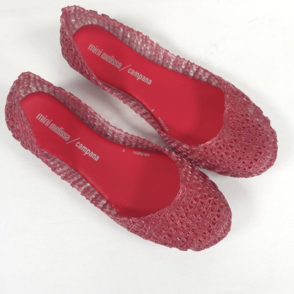 Mini Melissa Campana Papel Girls Glitter Red Slip On‎ Ballet Flats NWB Size 3